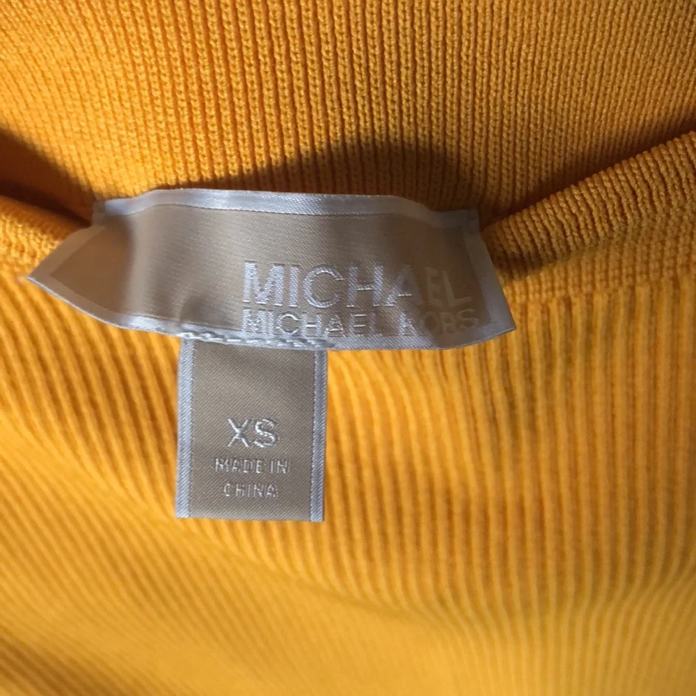 Michael Kors Yellow Ribbed Knit Midi Skirt Viscose Stretch Bodycon XS - Picture 3 of 3